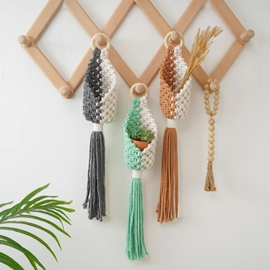 Handwoven bohemian hanging basket set with tassels for air plants and garden decor
