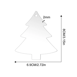 Detailed dimensions of 8cm clear acrylic Christmas tree tag with 2mm thickness and hole