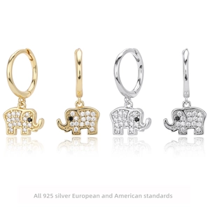 Elephant Charm Hoop Earrings 925 Sterling Silver Sparkling Zirconia Animal Dangle Jewelry For Women Girls Trendy Gifts