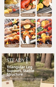 Detail showing multifunctional outdoor BBQ grill with thick steel legs and steady support