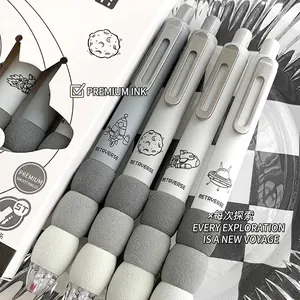 Close-up of 0.5mm retractable gel pens with metaverse space theme and soft grip