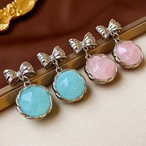Orecchini A Fiocco Con Pendente Tondo Lega Resina Con Perno In Argento Sterling 925 Per Donna Gioielli Moda Retrò