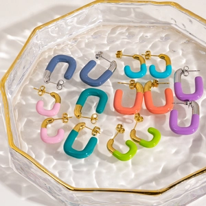 Minimalist U-shaped enamel stainless steel earrings in assorted vibrant candy colors