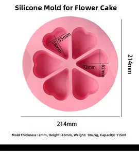 Roze siliconen cakievorm hartvormige bloemblaadjes, diameter 214 mm en hoogte van 40 mm