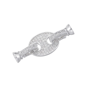 Silver coffee bean clasp with pavé cubic zirconia for jewelry making connectors