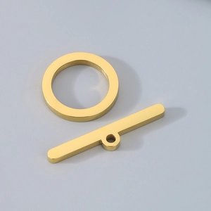 Detailed view of polished golden metal toggle clasp for DIY jewelry necklace and bracelet
