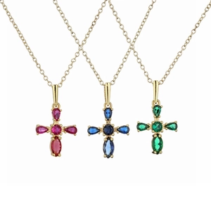 Collier Pendentif Croix Cuivre Zircon Coloré Incrusté Simple Mode Tempérament Chaîne Clavicule Femmes