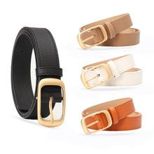 Set of four men's belts in black, beige, white, and brown with golden alloy buckles
