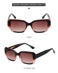 Detail view of square frame brown gradient sunglasses with C5 color code description