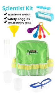Detailed view of 12pcs primary science experiment kit with backpack and lab tools
