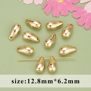 Polished 18k gold-plated smiley face teardrop beads for DIY jewelry, size 12.8x6.2mm