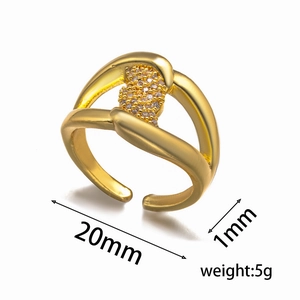 Elegant gold open ring with cubic zirconia inlay and 20mm diameter size specifications