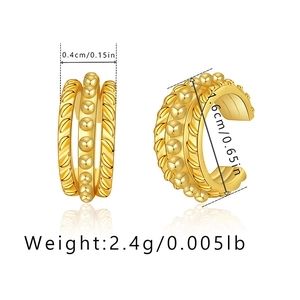 Detail showing dimensions of 18K gold plated minimalist ear cuff with triple-row texture