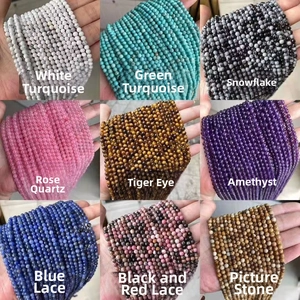 Macro detail of natural stone beads including turquoise and tiger eye for jewelry DIY