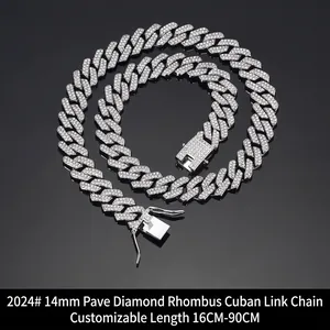 Rhombus Cuban Link Chain Necklace Zinc Alloy Rhinestone Iced Out Hip Hop Jewelry For Men Women