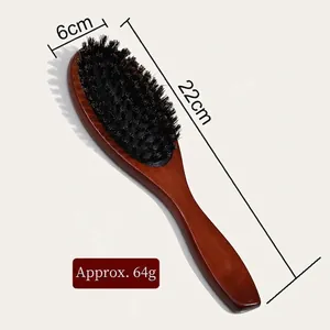 Brown lotus wood hairbrush with natural boar bristles and ergonomic long handle design