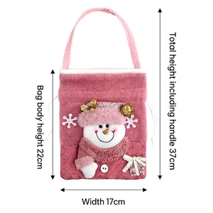 Pink sequin Christmas gift bag with 3D snowman, dimensions 17x22x37cm for holiday candy