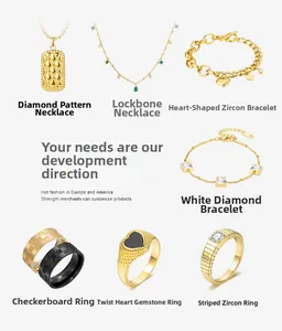 Collection of 18K gold plated stainless steel jewelry with zircon and heart details