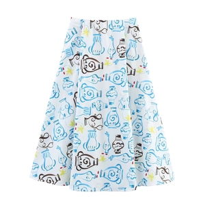 Artistic Ceramic Vase Print Midi Skirt High Waist A-Line Casual Streetwear For Women Polyester Four Way Stretch