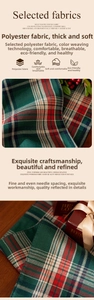 Close-up of thick red and green plaid table runner with high-quality woven texture