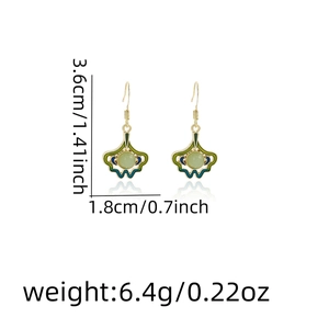 Detailed view of Chinese fan-shaped tassel earrings with size dimensions and weight stats