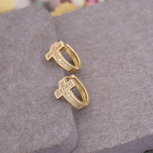 Elegant 18K gold-plated huggie hoop earrings with micro-pave cubic zirconia cross charms
