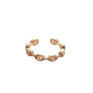 Anello placcato oro 18k con zirconi e design a maglie a naso di maiale con fascia aperta