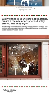 Detailed view of white silhouette Christmas tree and reindeer static window stickers