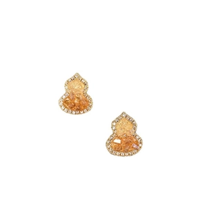 Elegant gold-plated gourd stud earrings with orange gemstones and white zircon stones