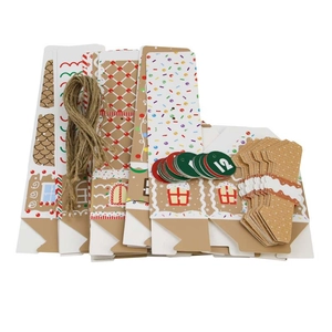 Christmas gingerbread house advent calendar box set with hemp rope and green number tags