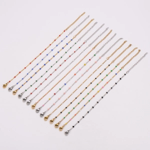 18k gold plated stainless steel chain bracelet with colorful beads and lobster clasp