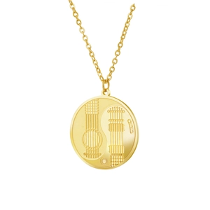 Golden guitar yin yang necklace with circular pendant made of durable titanium steel