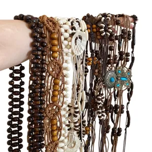 Handmade bohemian waist chain set with acrylic resin, wood beads and shell accents
