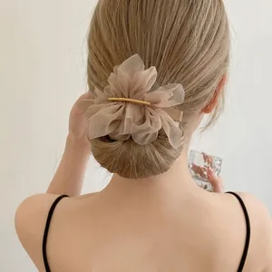 Elegant chiffon flower hair clip in light coffee mesh for women's half-up hairstyles