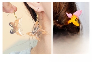 Détails de boucles d'oreilles papillon et barrettes avec dégradé et paillettes