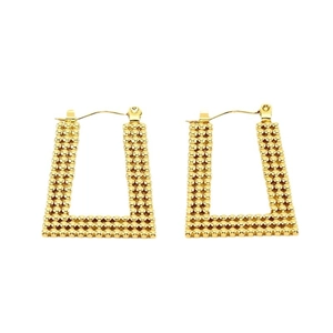 Chic 18K gold plated stainless steel rectangular hoop earrings with vintage bead texture