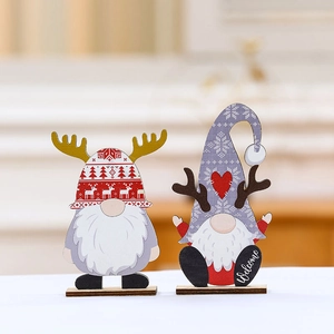 Handcrafted wooden Christmas gnome table ornaments with Nordic patterns and Welcome text