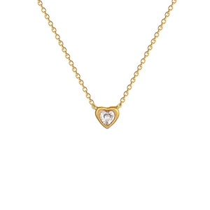 Minimalist heart pendant necklace in gold finish with sparkling heart-cut gemstone