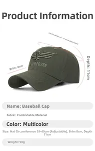 Spécifications détaillées de taille pour casquette camouflage avec broderie Airforce