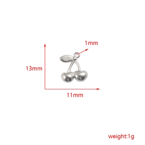 Detailed dimension guide for silver cherry pendant showing size 13mm by 11mm and 1g weight
