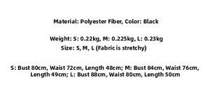 Size chart detail for black lace corset top with bust and waist measurements in cm
