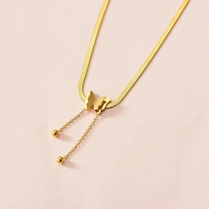 Collar Con Colgante De Mariposa Acero Inoxidable Esmerilado Borla Cadena De Serpiente Joyería Elegante Para Mujer Chapado En Oro