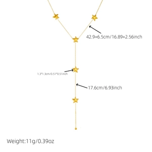 Minimalist golden stainless steel Y-shaped chain necklace with star tassel pendants