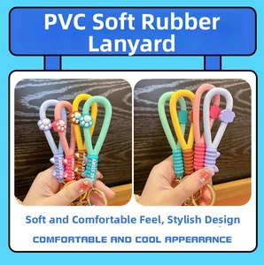 Detail of PVC cat paw keychains with macro shots of macaron colors and flower charms