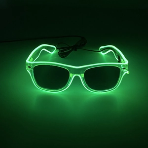 Neon green LED EL wire glasses with black external controller for party lighting events
