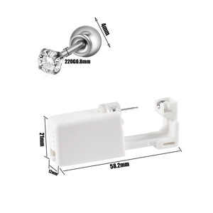 Detail of disposable piercing tool with 4mm cubic zirconia stainless steel earring stud