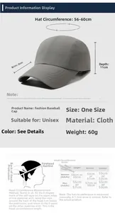 Size chart for quick-dry sports cap showing brim, depth, and head circumference measurement