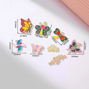 10-piece set of colorful butterfly and dragonfly enamel pendants with size measurements