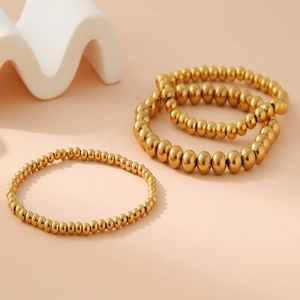 Three-piece set of 18K gold plated stainless steel bead bracelets with 4mm 6mm 8mm spheres