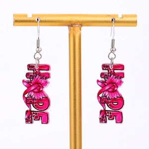 Acryl-Ohrringe mit rosa Schleife, Hoffnung-Schriftzug und Glitzereffekt auf Goldständer